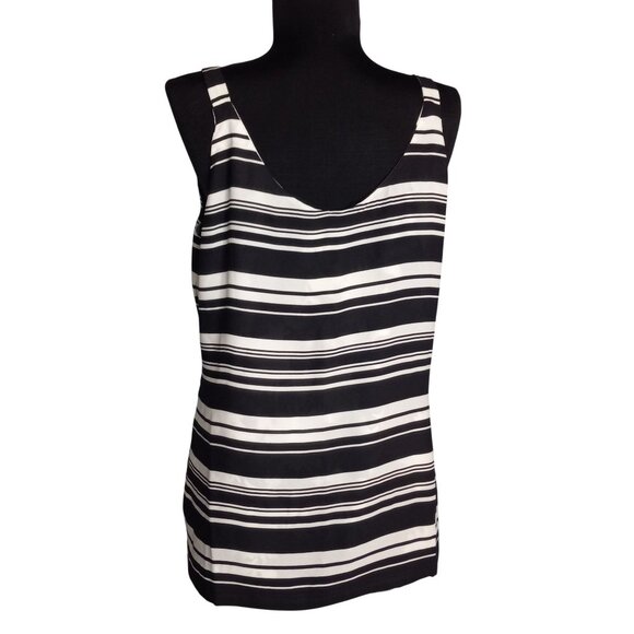WHBM S Tank Top Reversible Sleeveless Floral Striped Print Black White V Neck - Picture 10 of 12